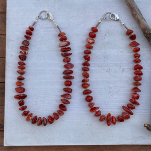 Handmade Orange Chalcedony Nugget Necklace: Silver Accents, 18 inch
