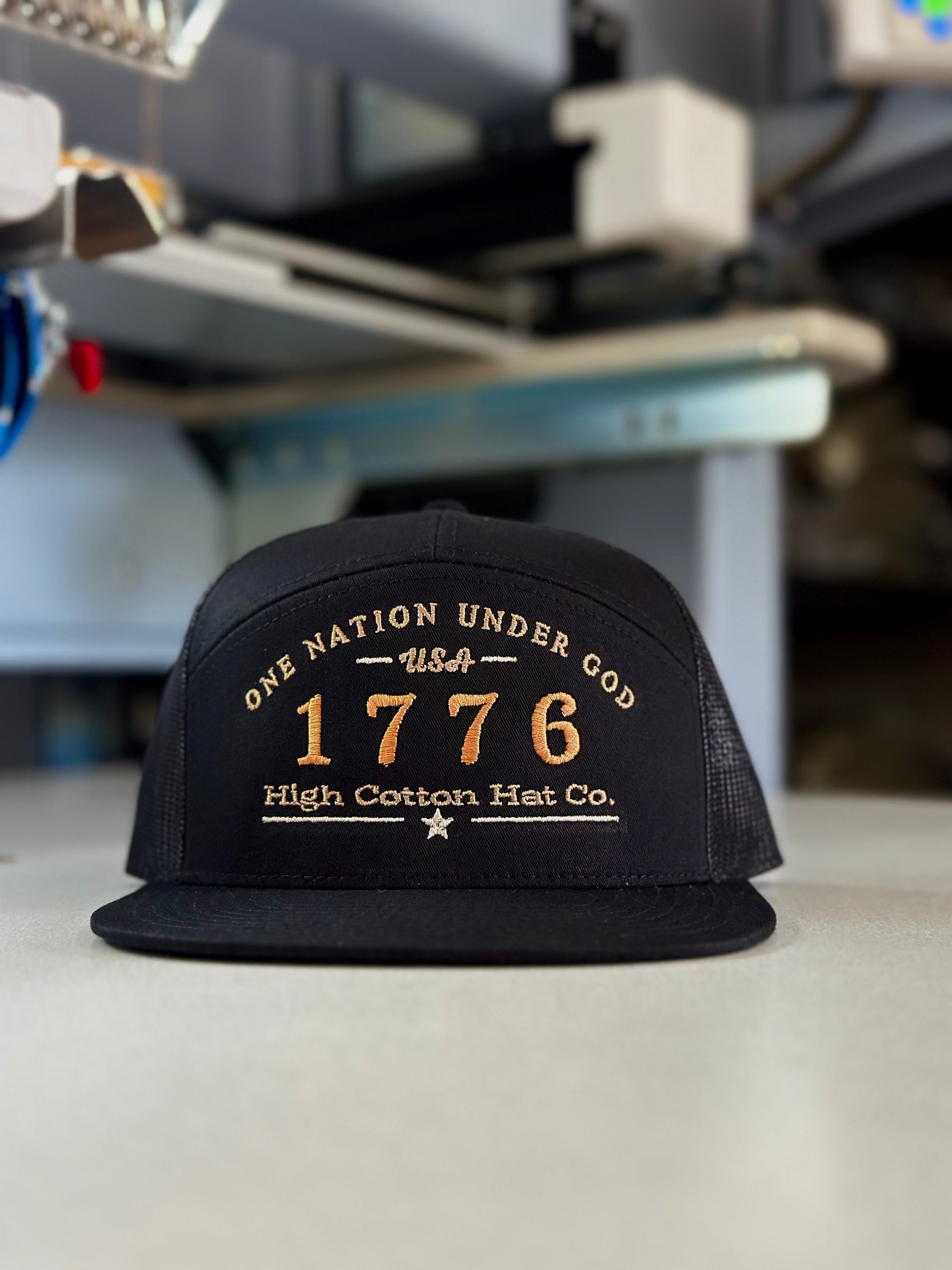 1776 Black 7-Panel Hat by High Cotton Hat Co in Texas