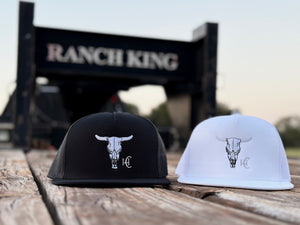 Detail view of Cow Skull Black Flat Bill Hat by High Cotton Hat Co