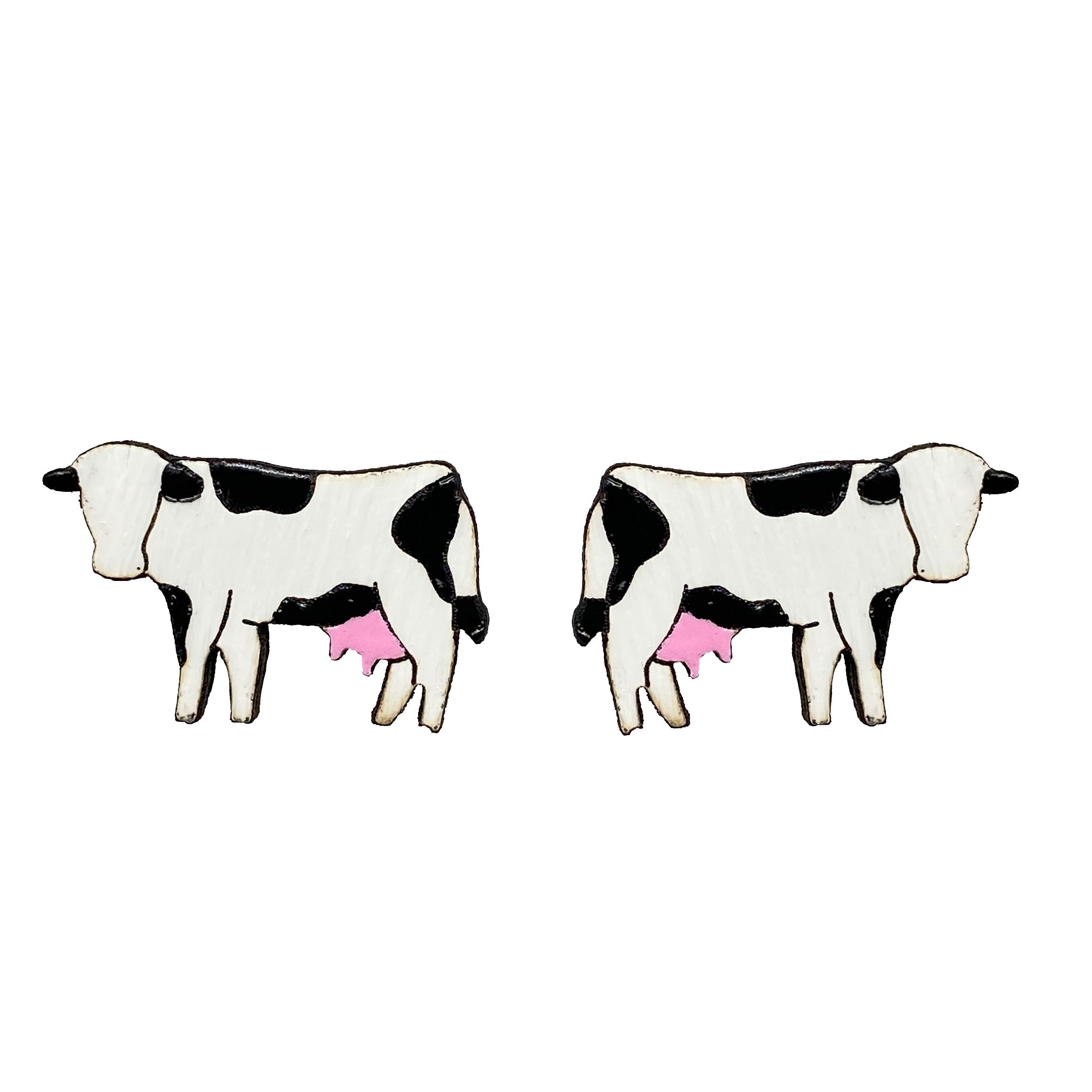 Cow Stud Earrings, 2 Colors Available hand painted on lightweight wood by LE CHIC MIAMI