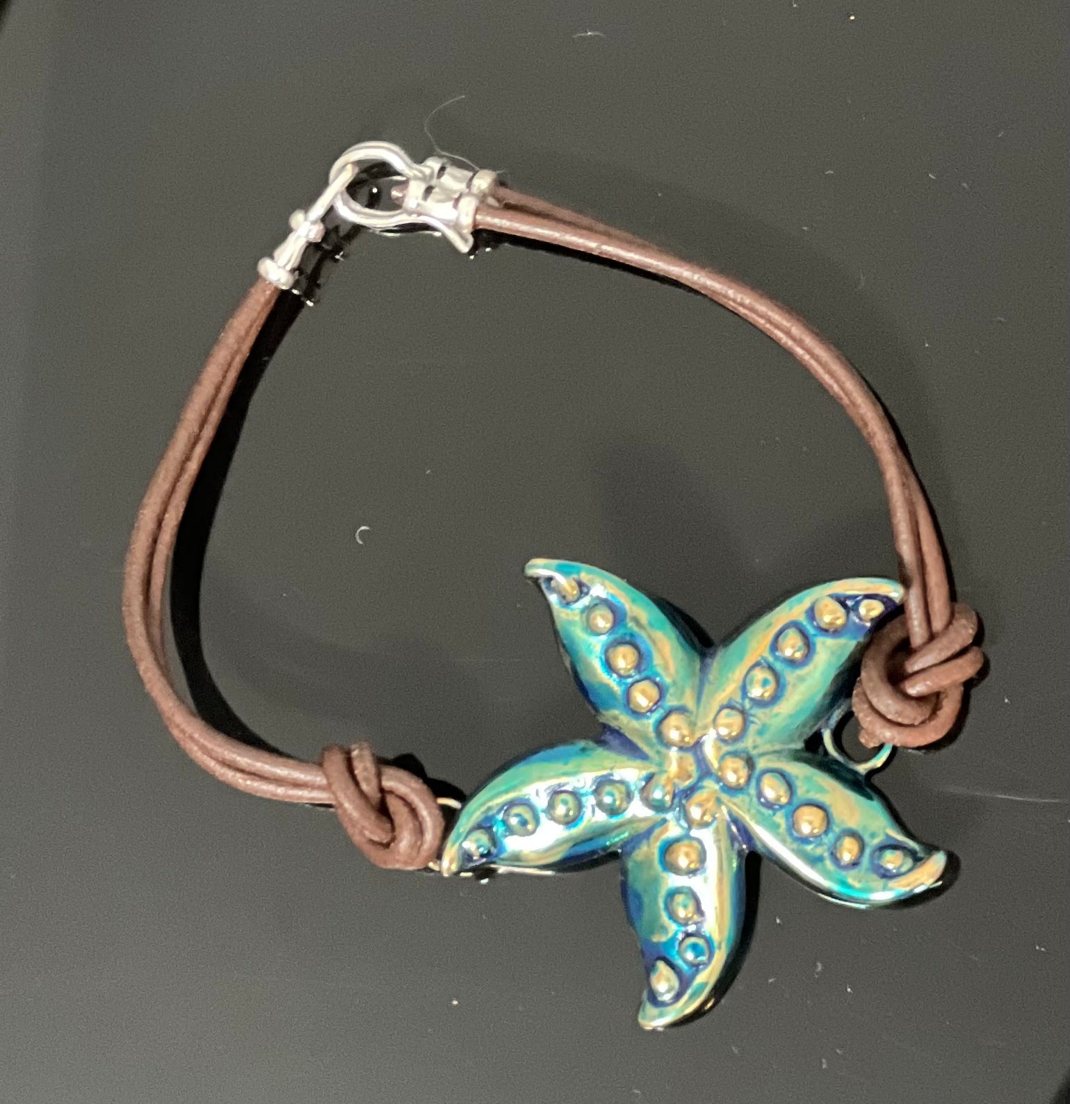Bronze Starfish Bracelet w/ blue patina
