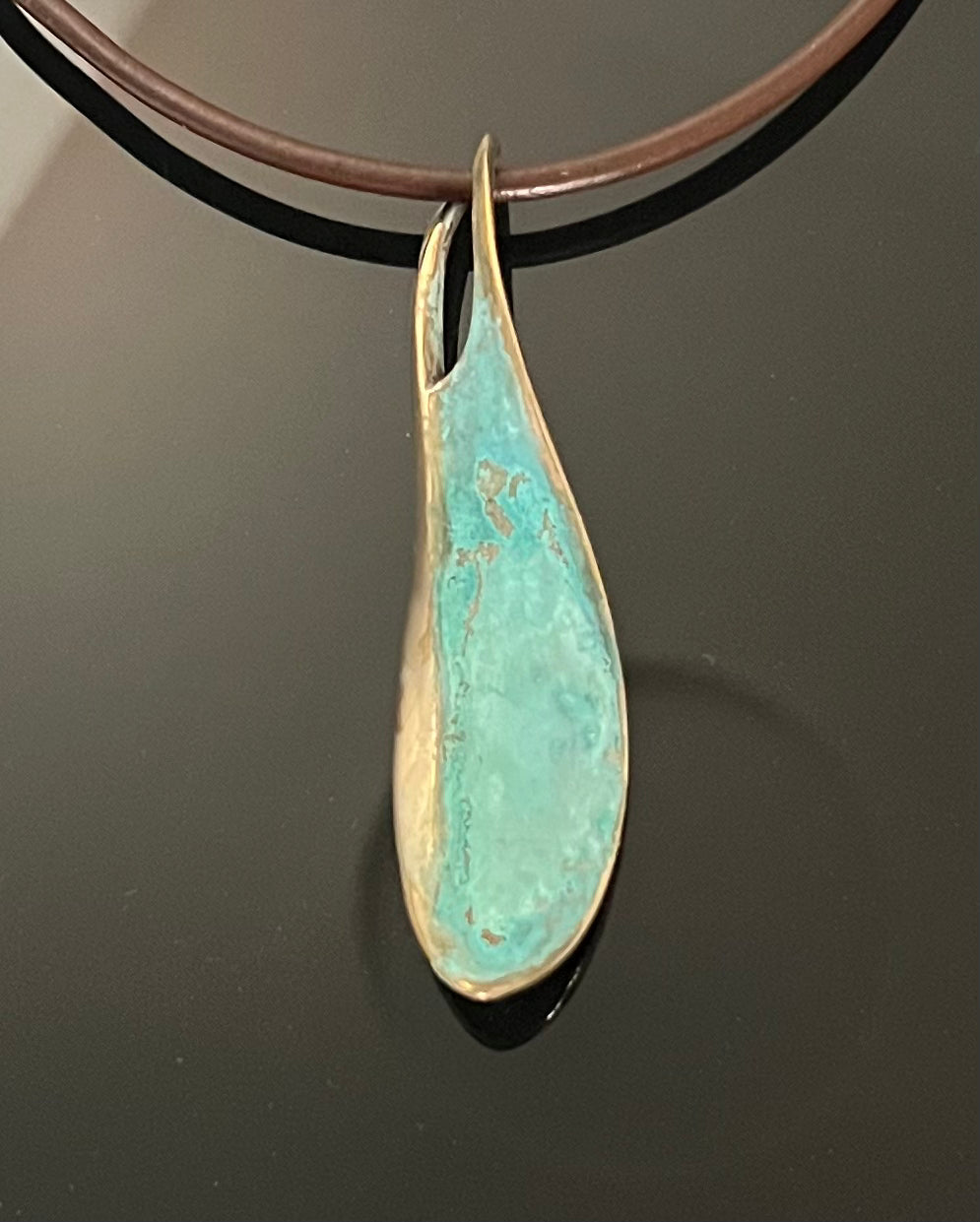 Bronze Wave Pendant w/ verde patina-BRP1007V