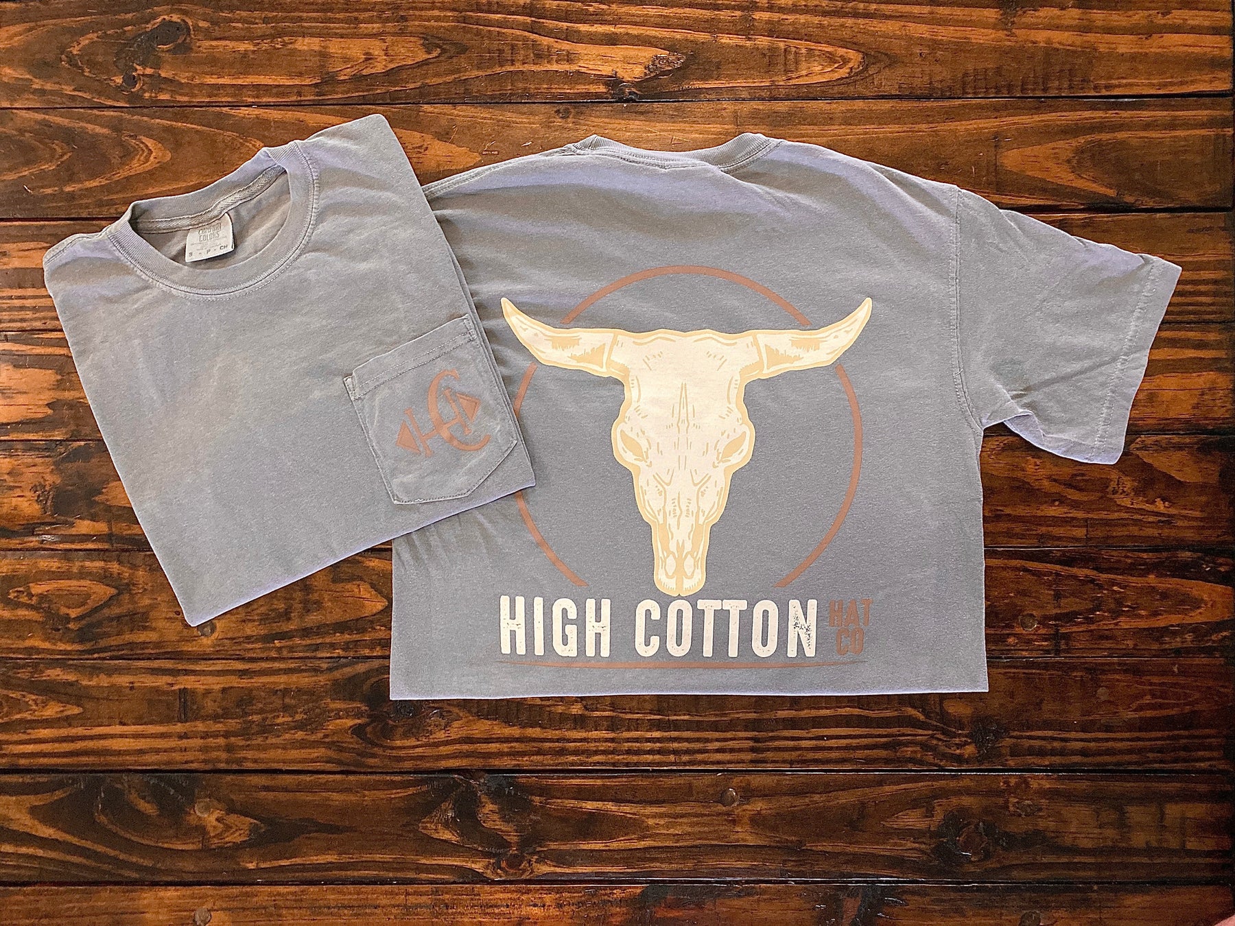 Cow Skull Comfort Colors Pocket Tee by High Cotton Hat Co in Texas