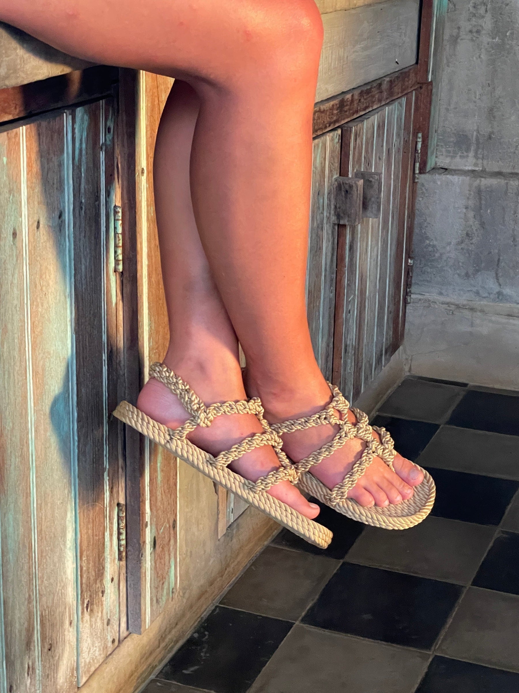 505 - Black and Camel handmade rope sandals by Nomadic State of Mind, view 2