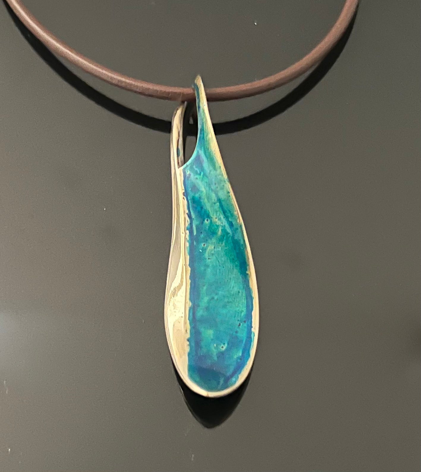 Bronze Wave Pendant w/ blue patina-BRW1007B