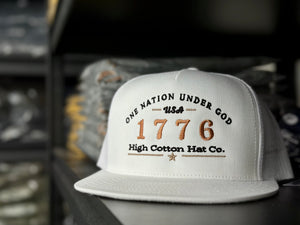 1776 White Flat Bill Hat by High Cotton Hat Co in Texas