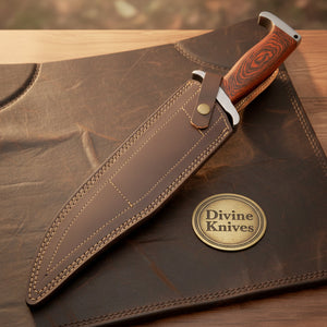 Slotted Blade Damascus Rambo Bowie Knife with Cut-Through Steel Blade