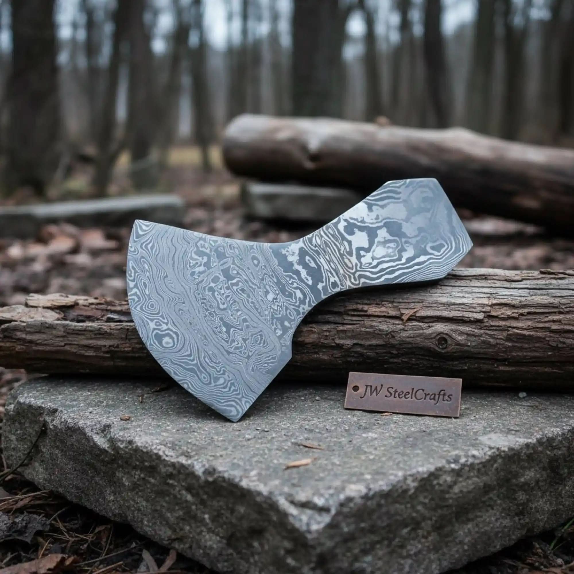 Hand-forged Damascus Axe Head for Custom Handle Build by JW SteelCrafts, Southern handmade gift main product photo