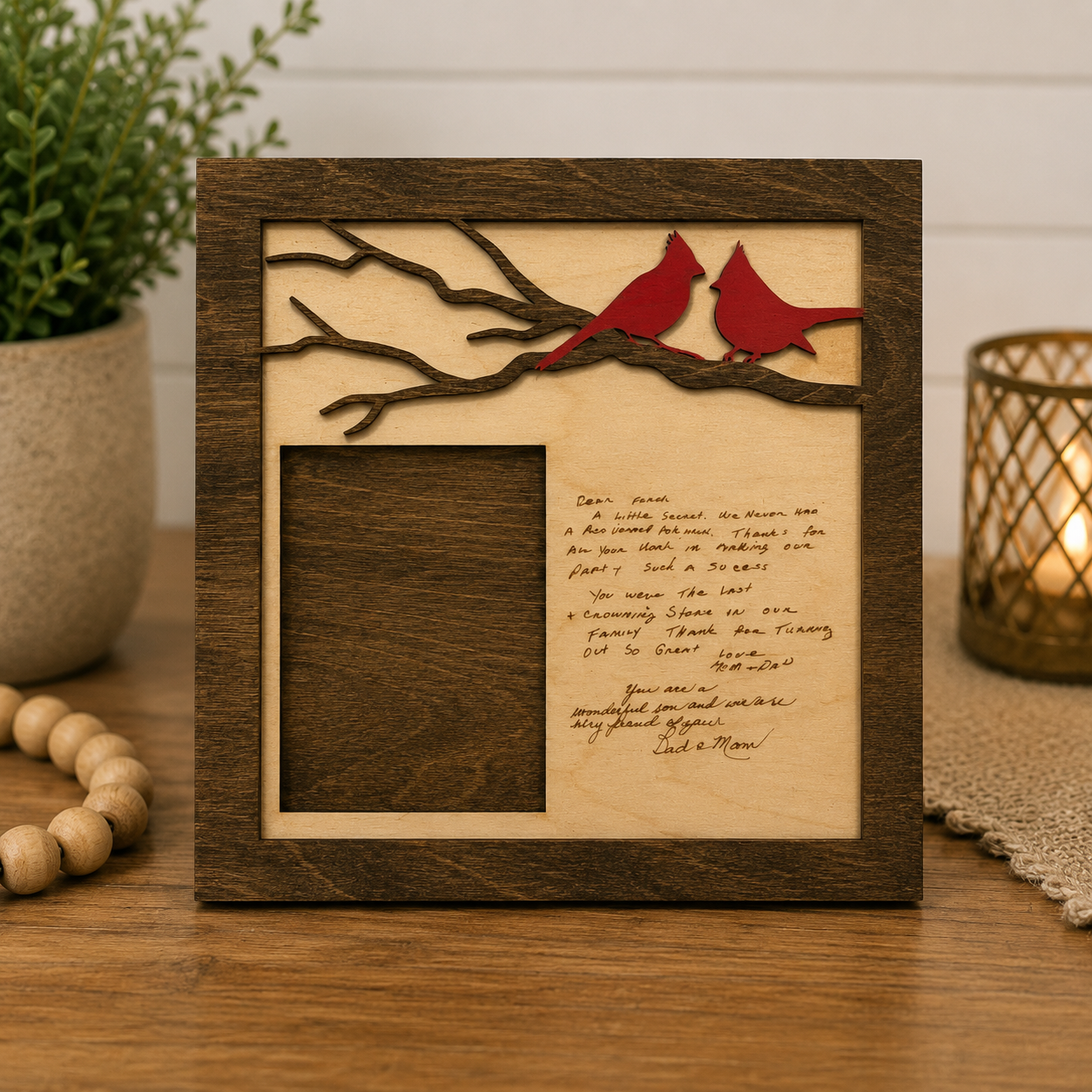 Personalized Cardinal Memorial Frame with Handwriting or Custom Quote by Poor Hog Customs, paper gift main product photo