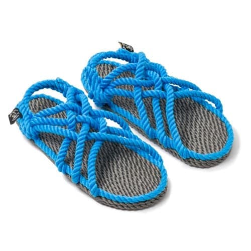 JC Gray and Neon Blue handmade rope sandals by Nomadic State of Mind, view 2
