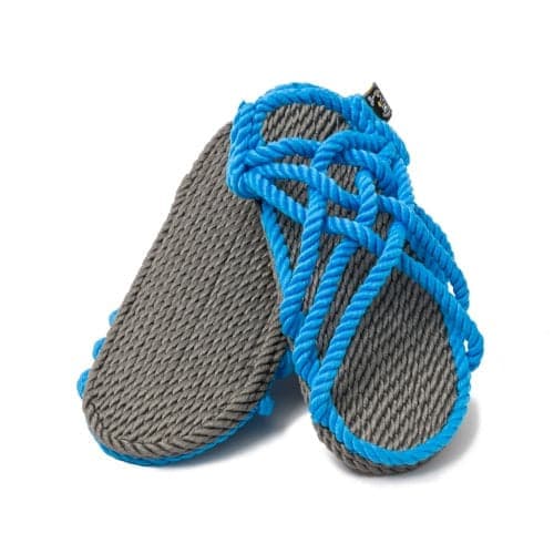 JC Gray and Neon Blue handmade rope sandals by Nomadic State of Mind, view 3