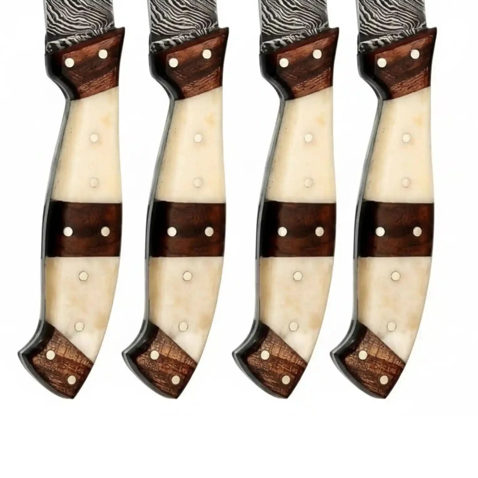 5-Piece Handmade Damascus Steak Knife Set, Bone & Rosewood Handle, Premium Dining Knives by JW SteelCrafts, Damascus knife detail photo 2