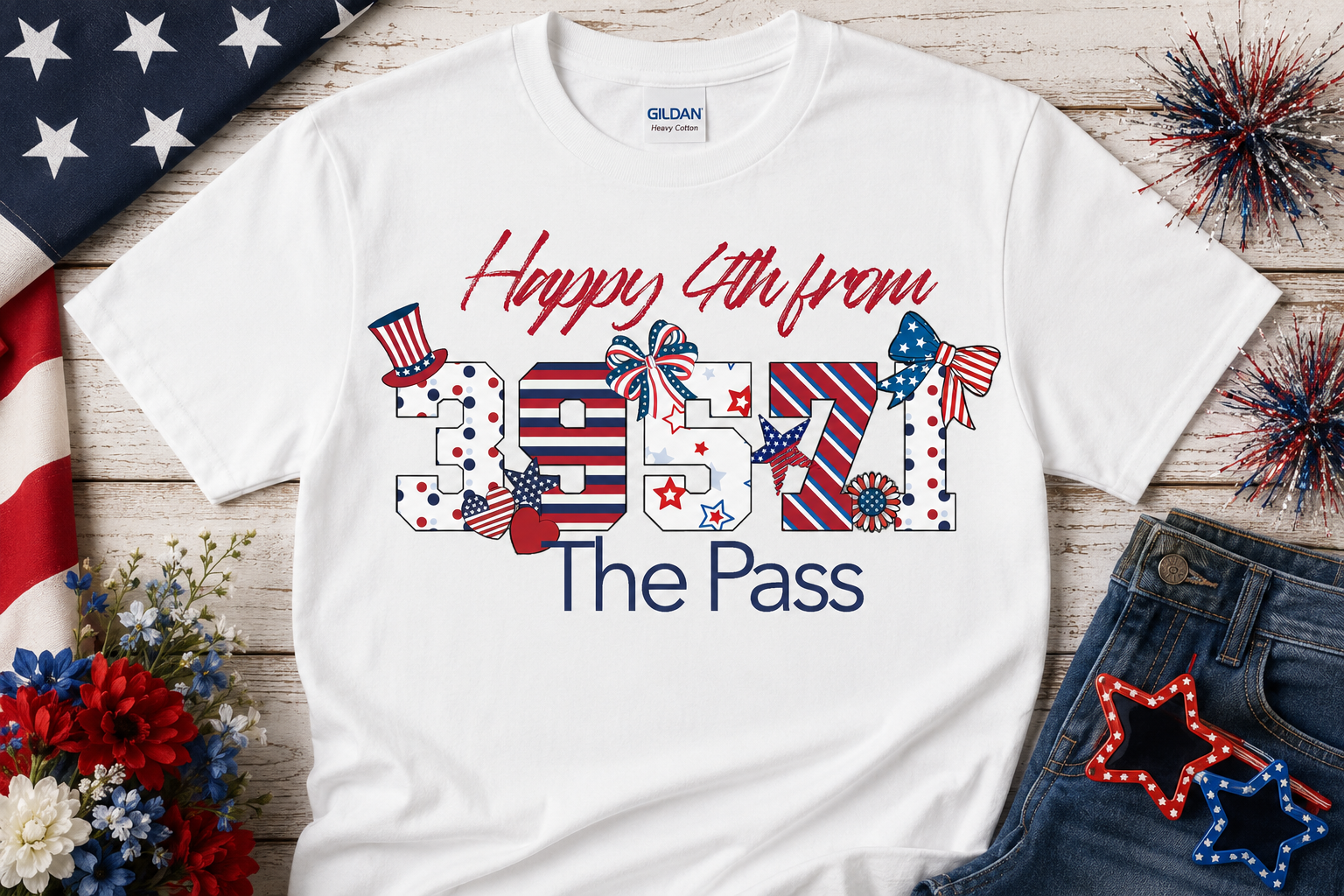 Sublimated Zip Code T-Shirt Patriotic 4th of July