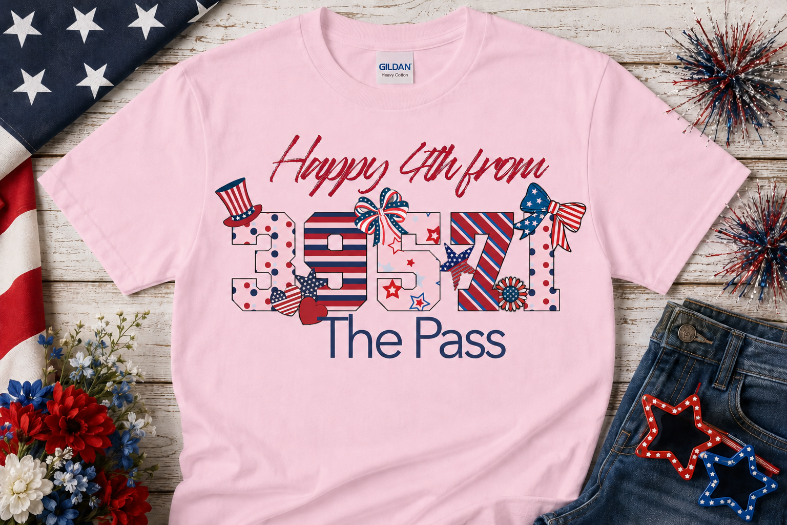 Sublimated Zip Code T-Shirt Patriotic 4th of July