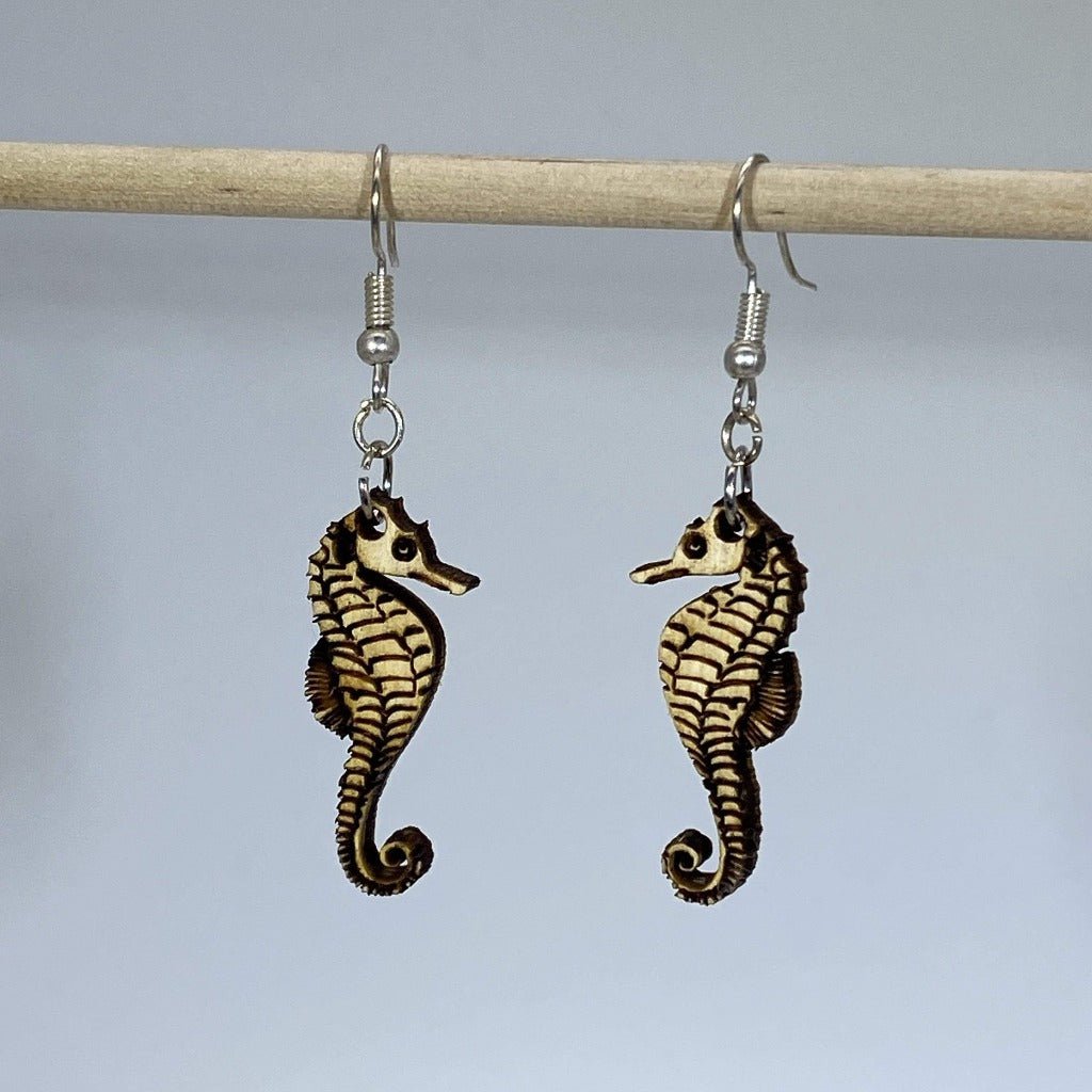 Kissing Seahorses Wooden Dangle Earrings | Ocean Love Jewelry by Cate's Concepts, LLC, handmade jewelry detail photo 2
