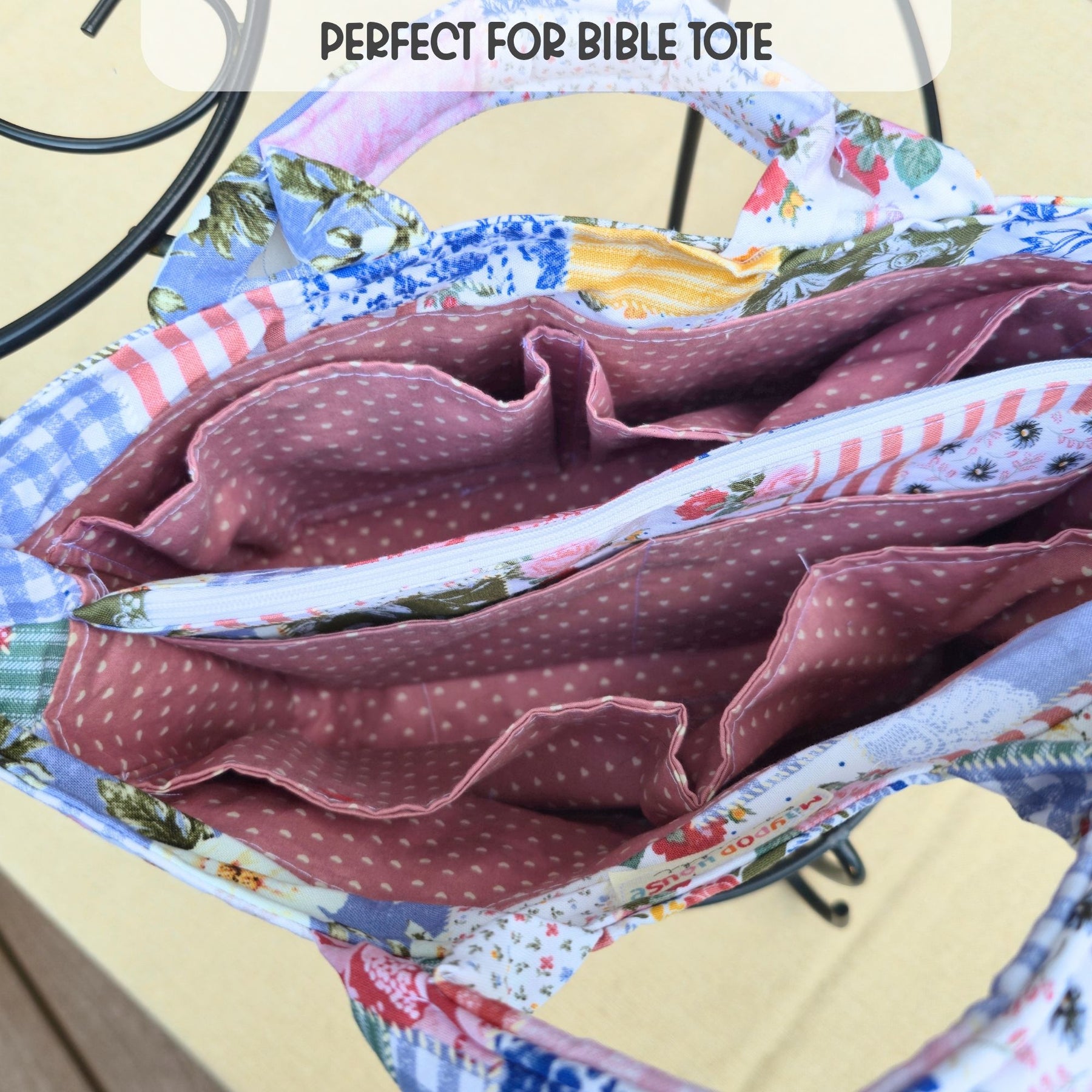 Bible Tote Bag, Bible Journaling Organizer, Multi-Pocket Church Bag, Scripture Study Bag