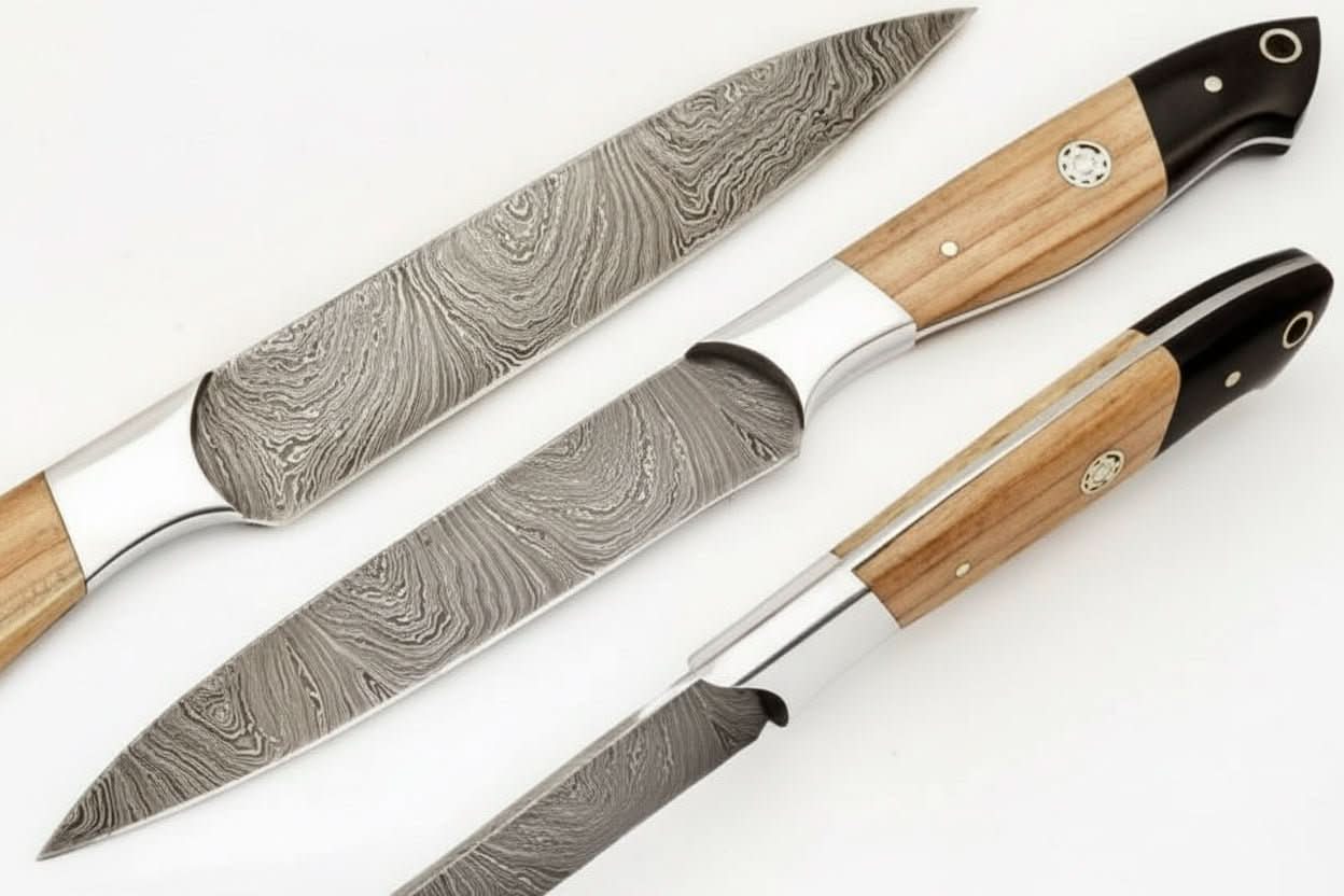 9" Handmade Damascus Steel Utility Knife with Olive Wood Handle by JW SteelCrafts, Damascus knife main product photo