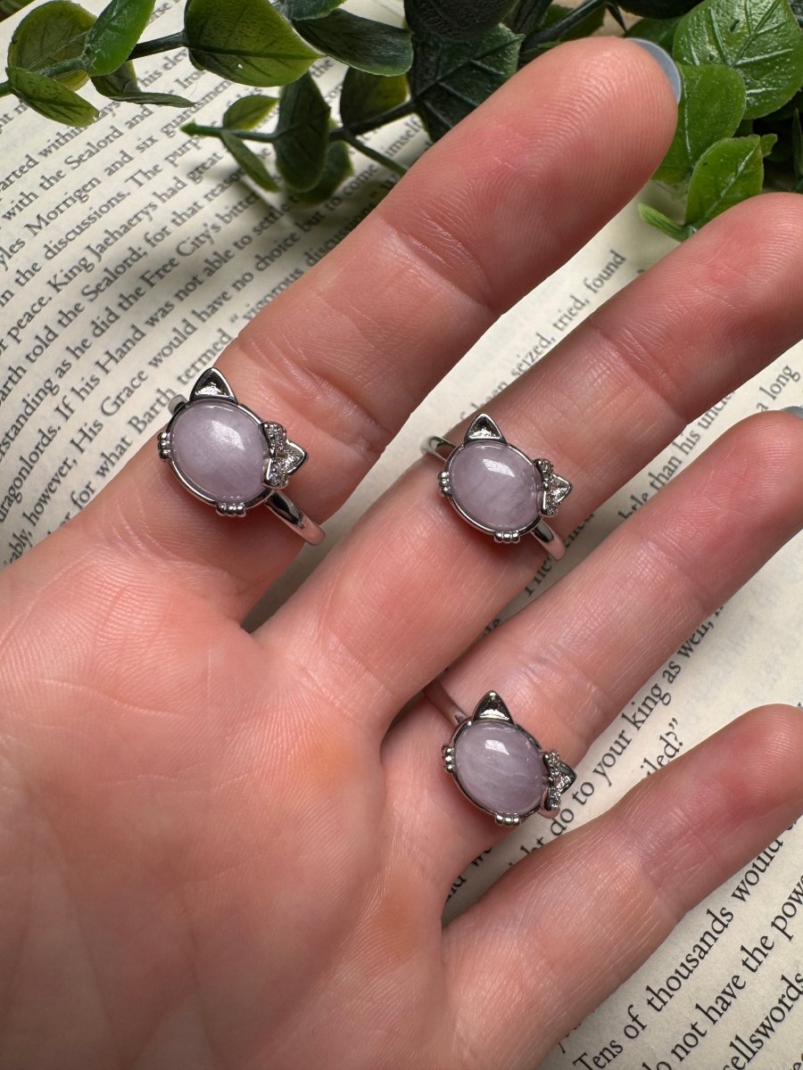 Kunzite Hello Kitty Adjustable Ring