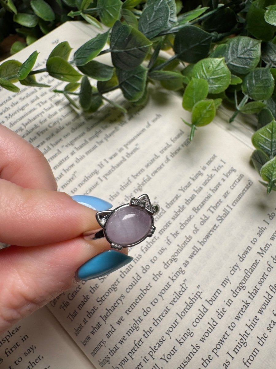 Kunzite Hello Kitty Adjustable Ring