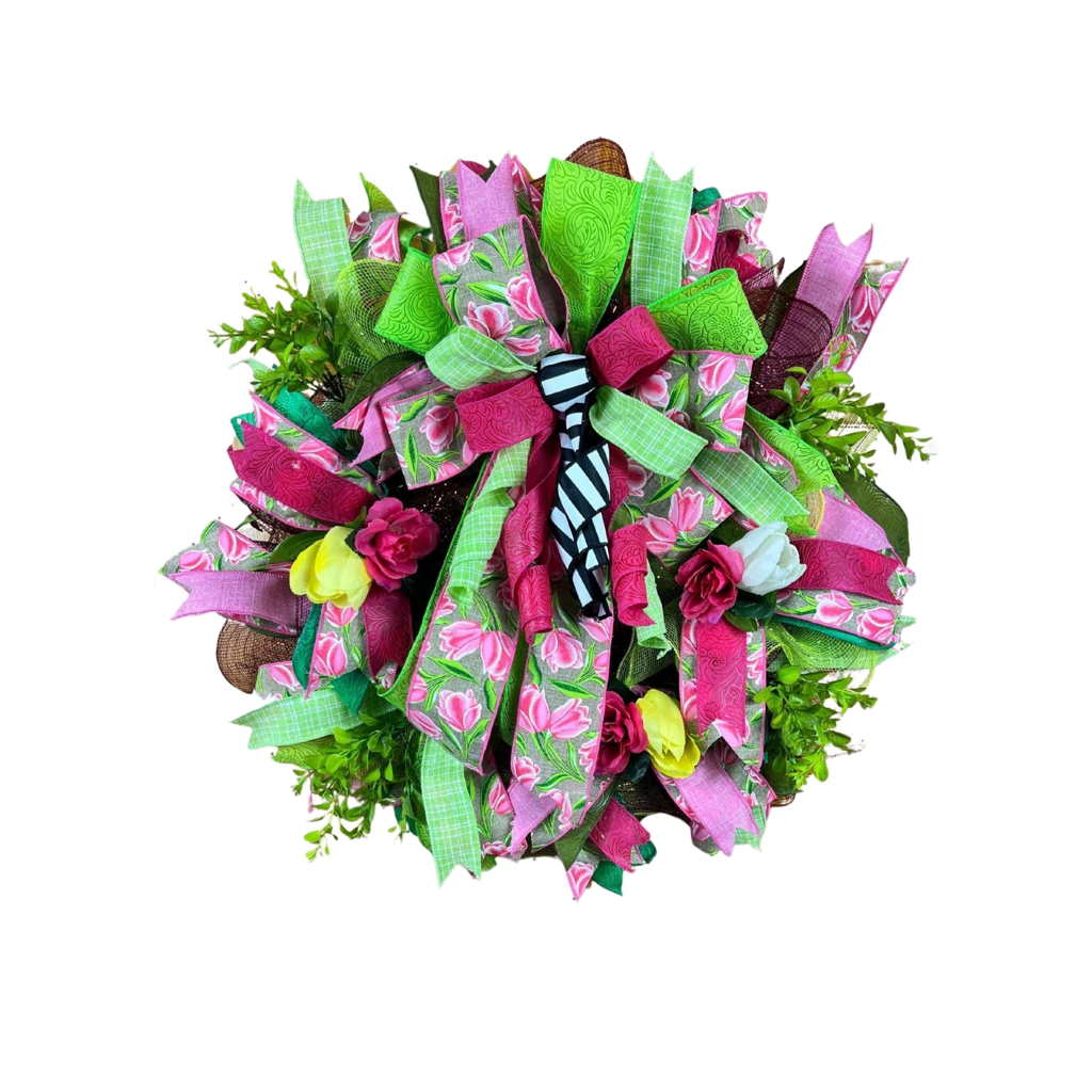 Spring Easter Wreath | Pink, Yellow & Green Tulips by Bouge Creations, view 7