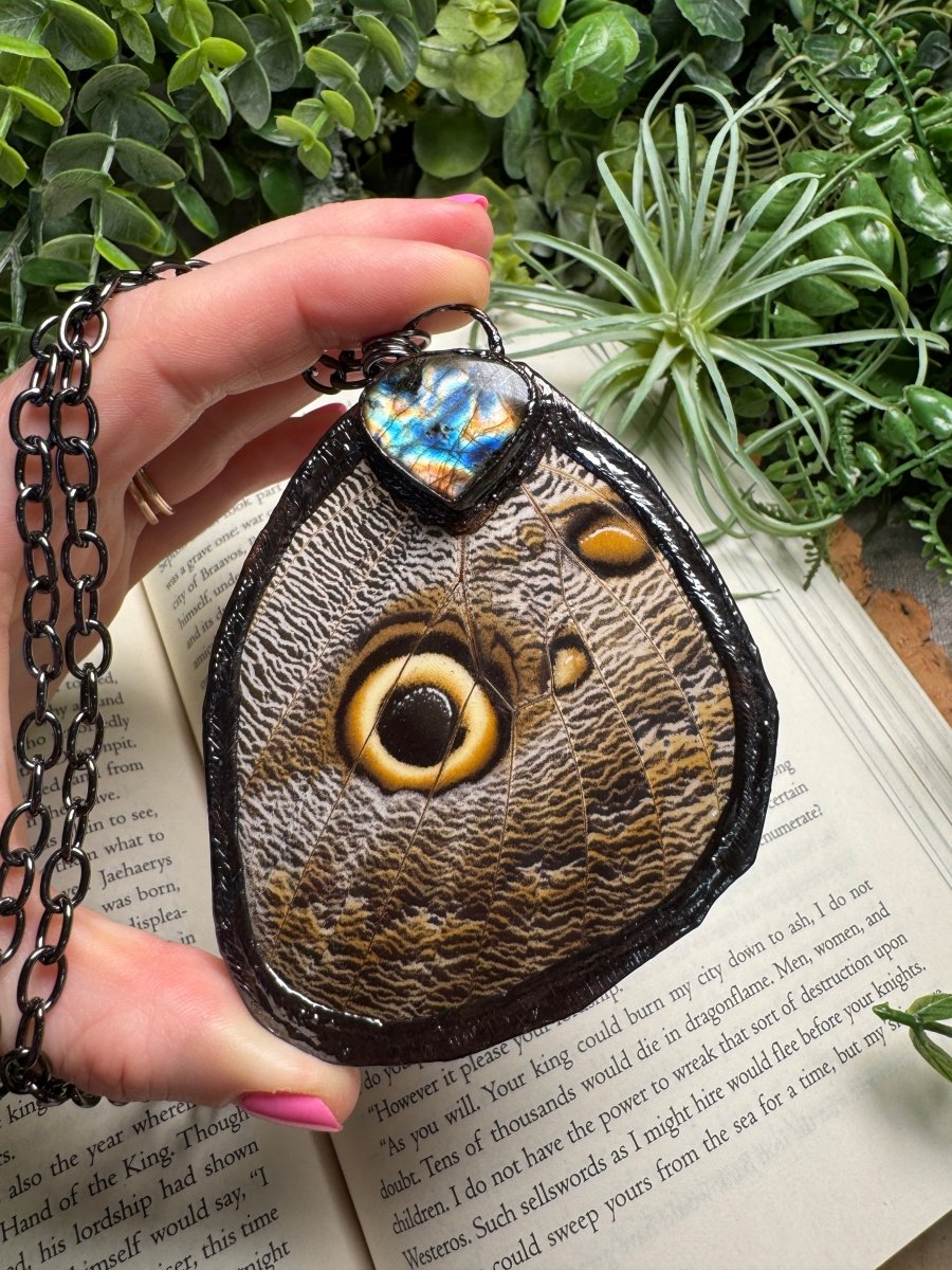 Labradorite and Giant Moth Wing Necklace (reversible)