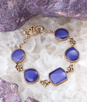 Lace Blue Agate Link Golden Bracelet