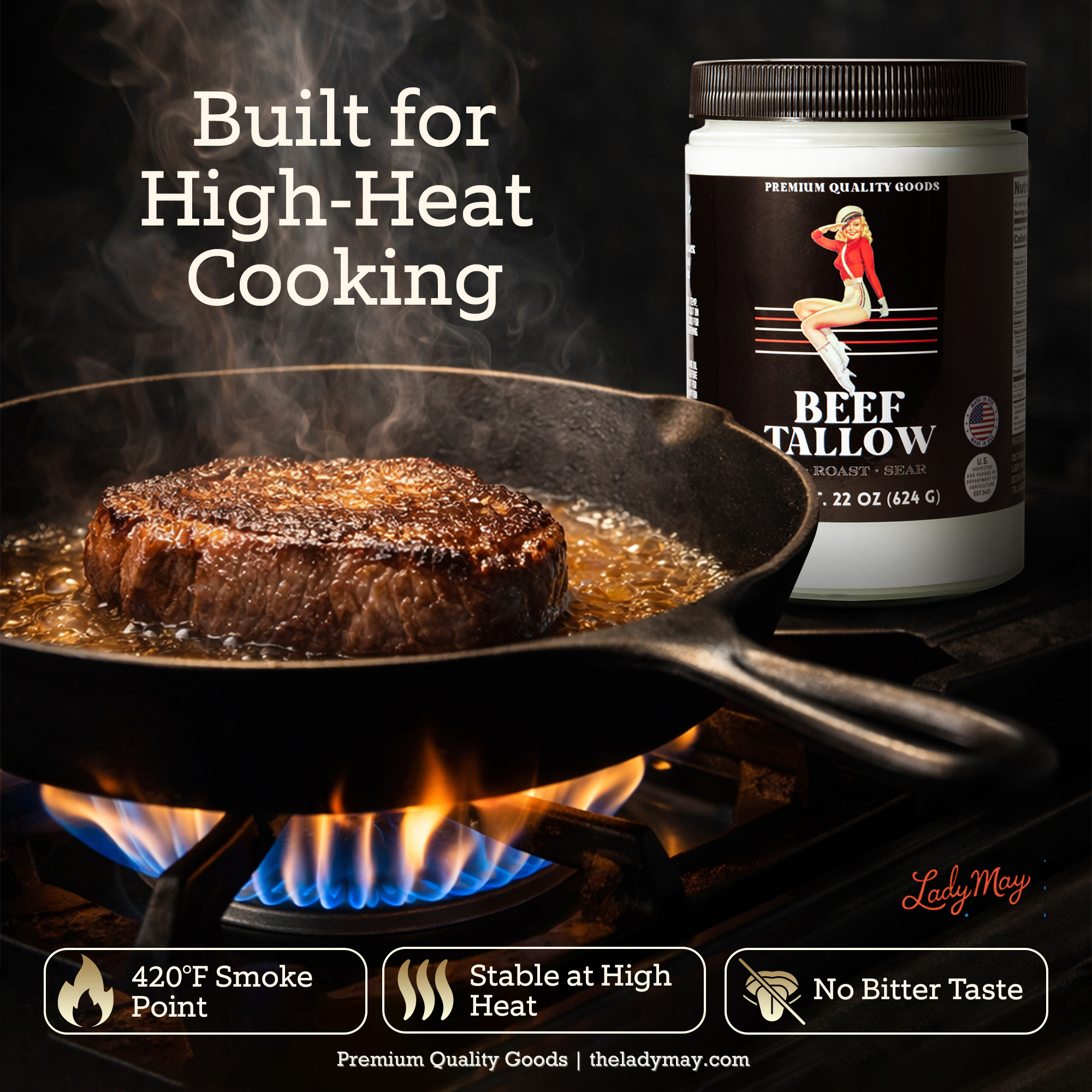 22oz Premium Grass-Fed Beef Tallow | Restaurant-Proven Cooking Fat | Seed Oil-Free by The Lady May, natural skincare detail photo 3