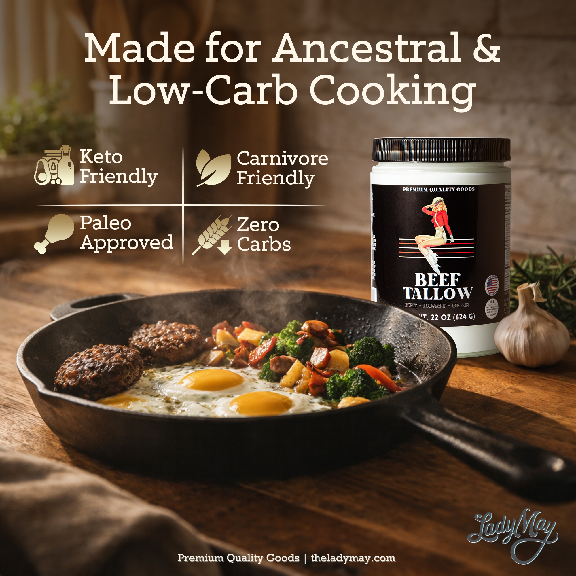 22oz Premium Grass-Fed Beef Tallow | Restaurant-Proven Cooking Fat | Seed Oil-Free by The Lady May, natural skincare detail photo 5