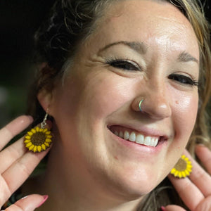 large Kansas Sunflower Wooden Earrings | State Flower Jewelry