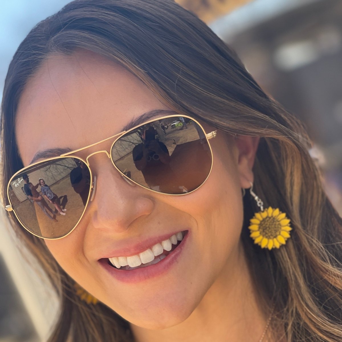 Large Kansas Sunflower Wooden Earrings | State Flower Jewelry by Cate's Concepts, LLC, handmade jewelry detail photo 2