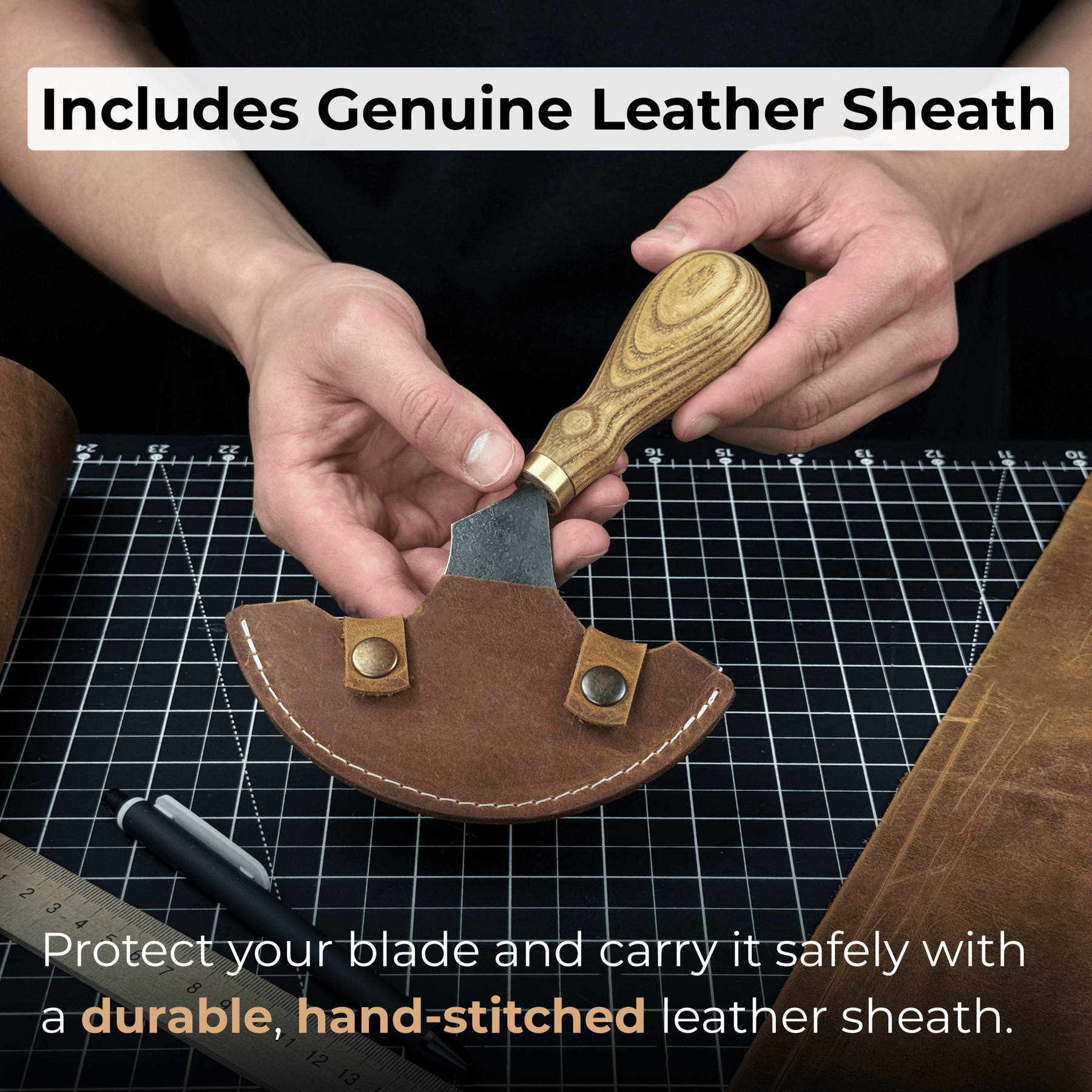 Large Leather Round Knife, 12.5 cm (4.9 inches)