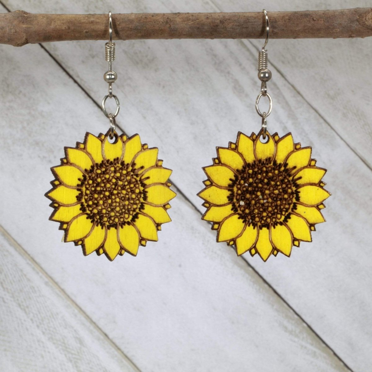 large Kansas Sunflower Wooden Earrings | State Flower Jewelry