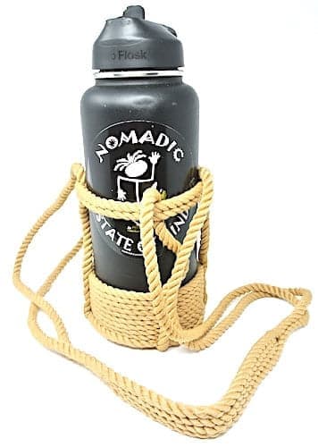 Large Water Bottle Holder – Camel handwoven rope bottle holder by Nomadic State of Mind