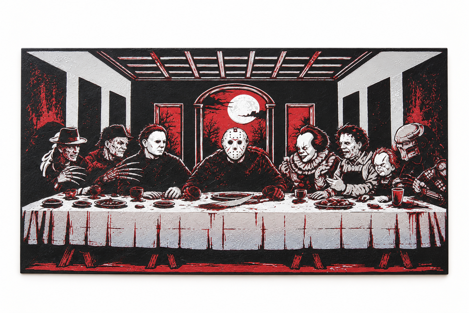 The Last Horror Supper unframed Halloween wall art in red black and white