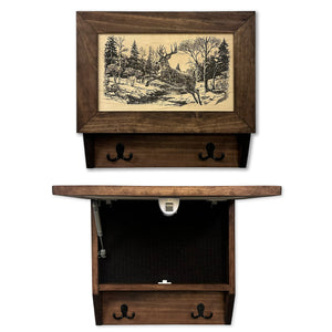 Leaping Deer Gun Concealment Furniture - Handcrafted Hidden Gun Storage Wall Decor - Hidden Safe Furniture with Magnetic Lock for Quick Access - Made in USA