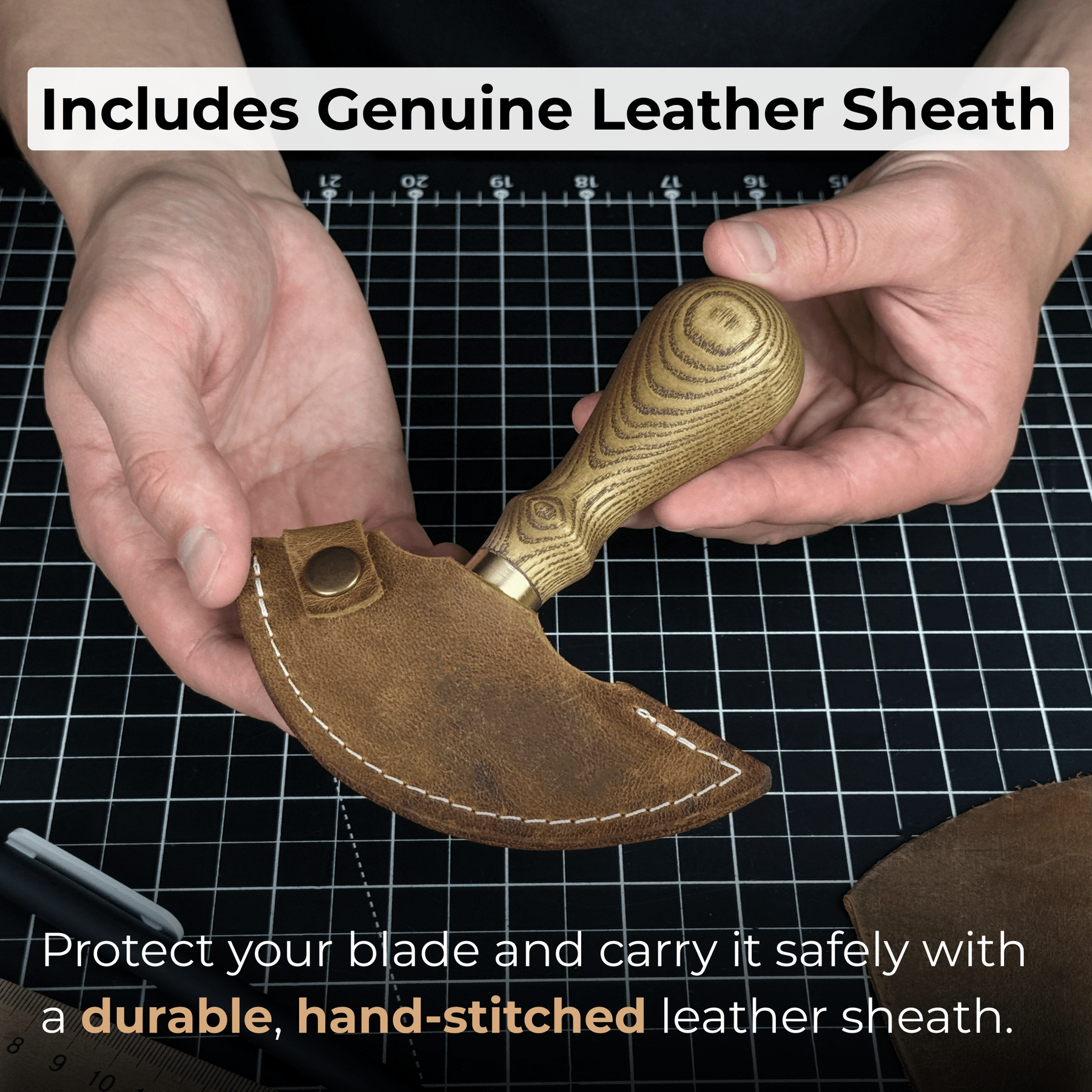 Leather Round Knife, 10 cm (3.9 inches)