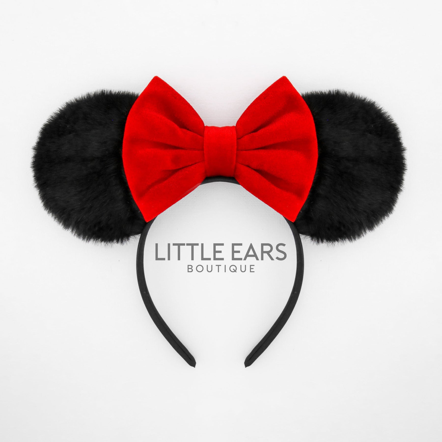 Red Bow & Black Fur Ears by Little Ears Boutique, headbands main product photo
