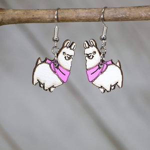 Llama with Scarf Wooden Earrings | Cute Winter Animal Jewelry
