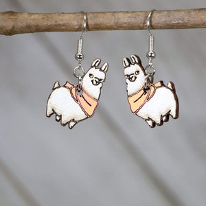 Llama with Scarf Wooden Earrings | Cute Winter Animal Jewelry