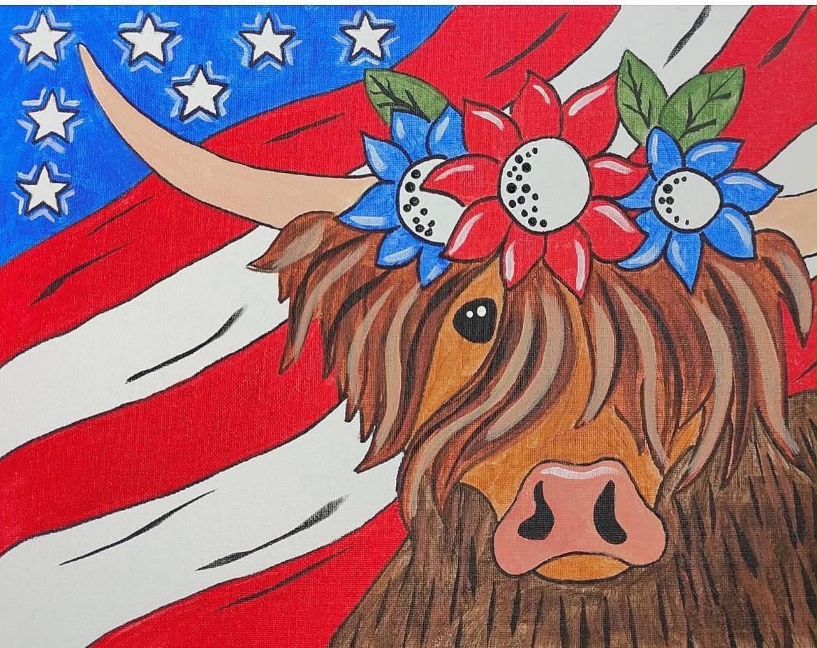 Coastal Canvas Painting - 2 choices of patriotic Eagle/Cow