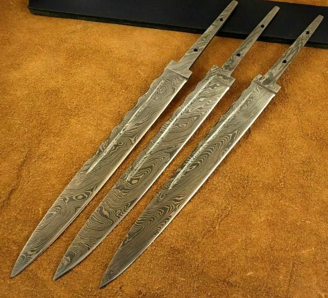 Lot of 3 Handmade Damascus Steel Blade Blank-Scottish Dirk-Knife Making by JW SteelCrafts, Damascus knife main product photo