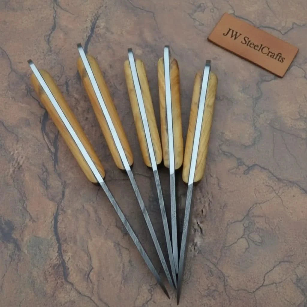 Damascus Kitchen Knife Set of 4 - Hand-Forged Full Tang Blades by JW SteelCrafts, Damascus knife detail photo 2