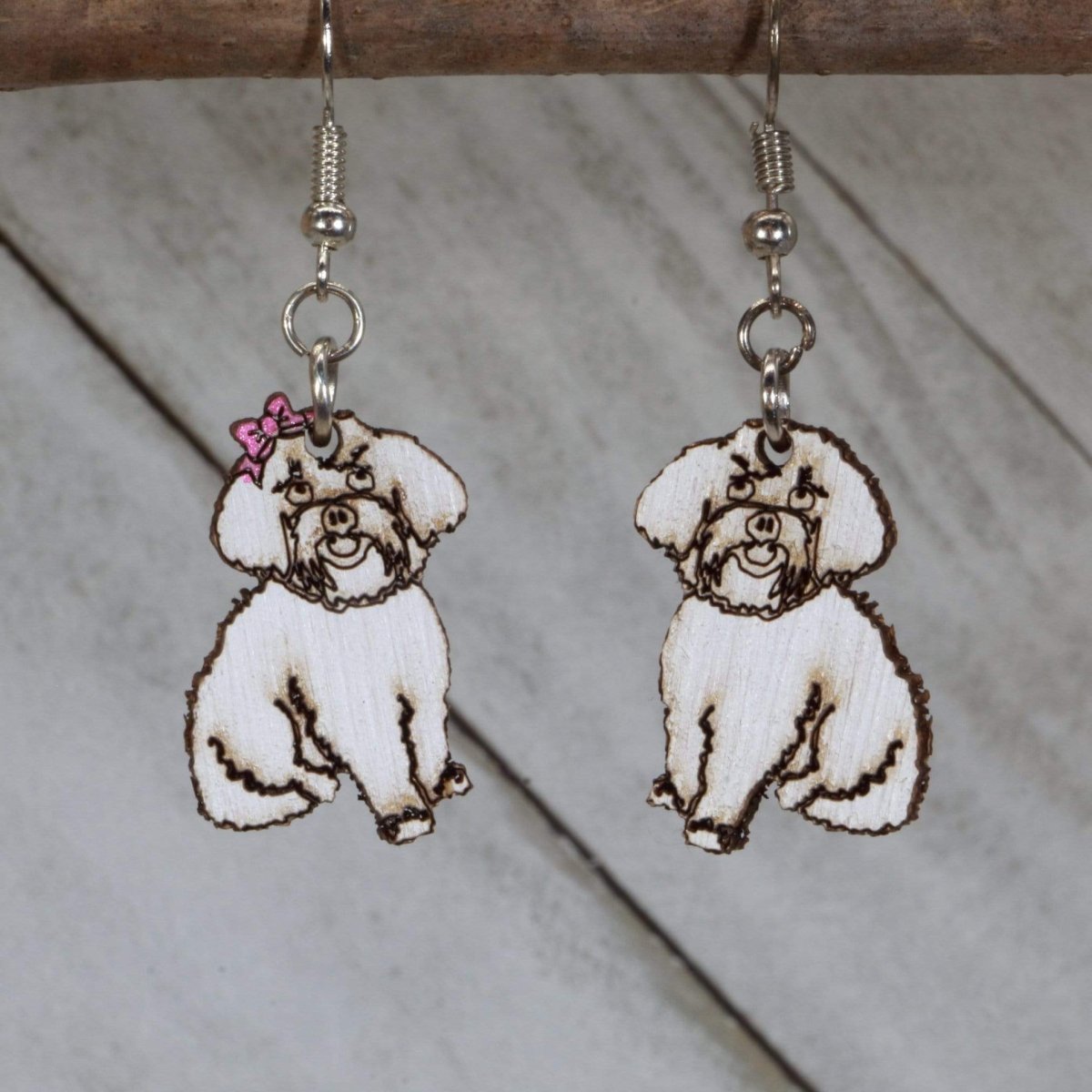 Maltipoo Wooden Earrings | Dog Lover Pet Jewelry by Cate's Concepts, LLC, handmade jewelry detail photo 2