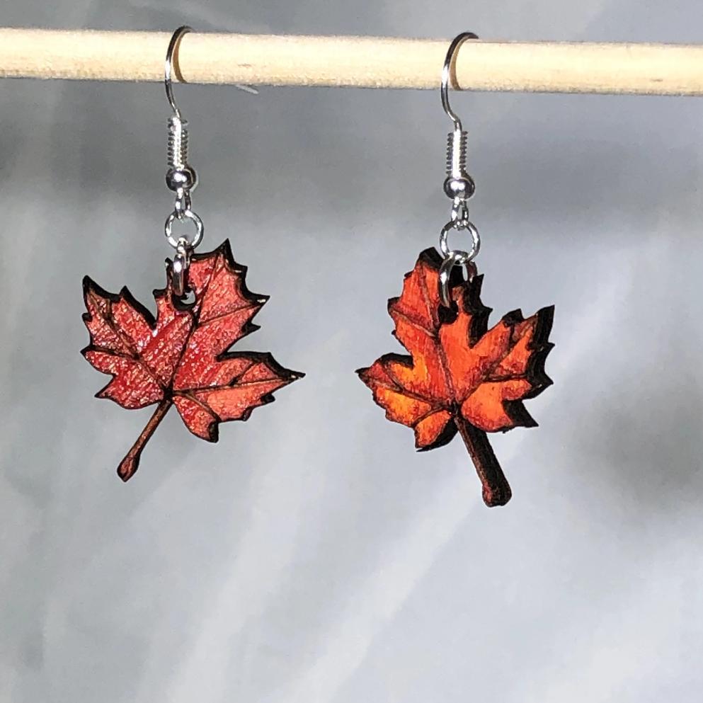 Maple Leaf Wooden Dangle Earrings | Nature Fall Jewelry by Cate's Concepts, LLC, handmade jewelry detail photo 2