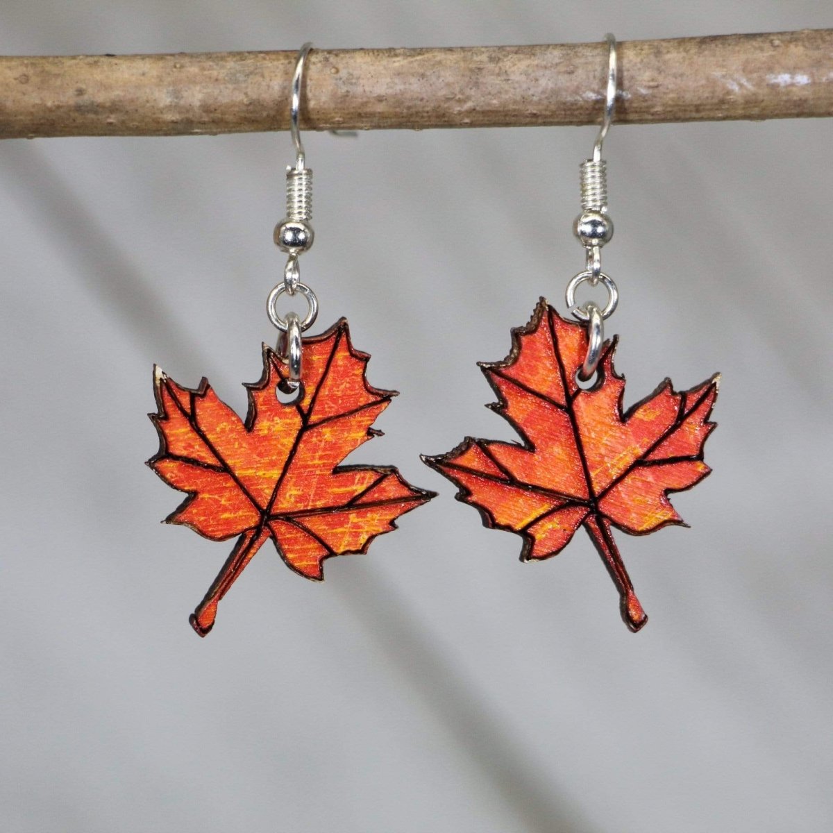 Maple Leaf Wooden Dangle Earrings | Nature Fall Jewelry by Cate's Concepts, LLC, handmade jewelry main product photo
