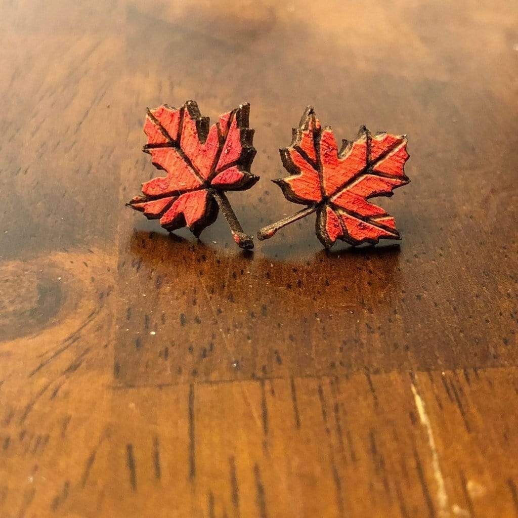 Maple Leaf Wooden Dangle Earrings | Nature Fall Jewelry