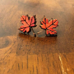 Maple Leaf Wooden Dangle Earrings | Nature Fall Jewelry