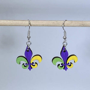 Mardi Gras Fleur-de-Lis Wooden Earrings | New Orleans Jewelry