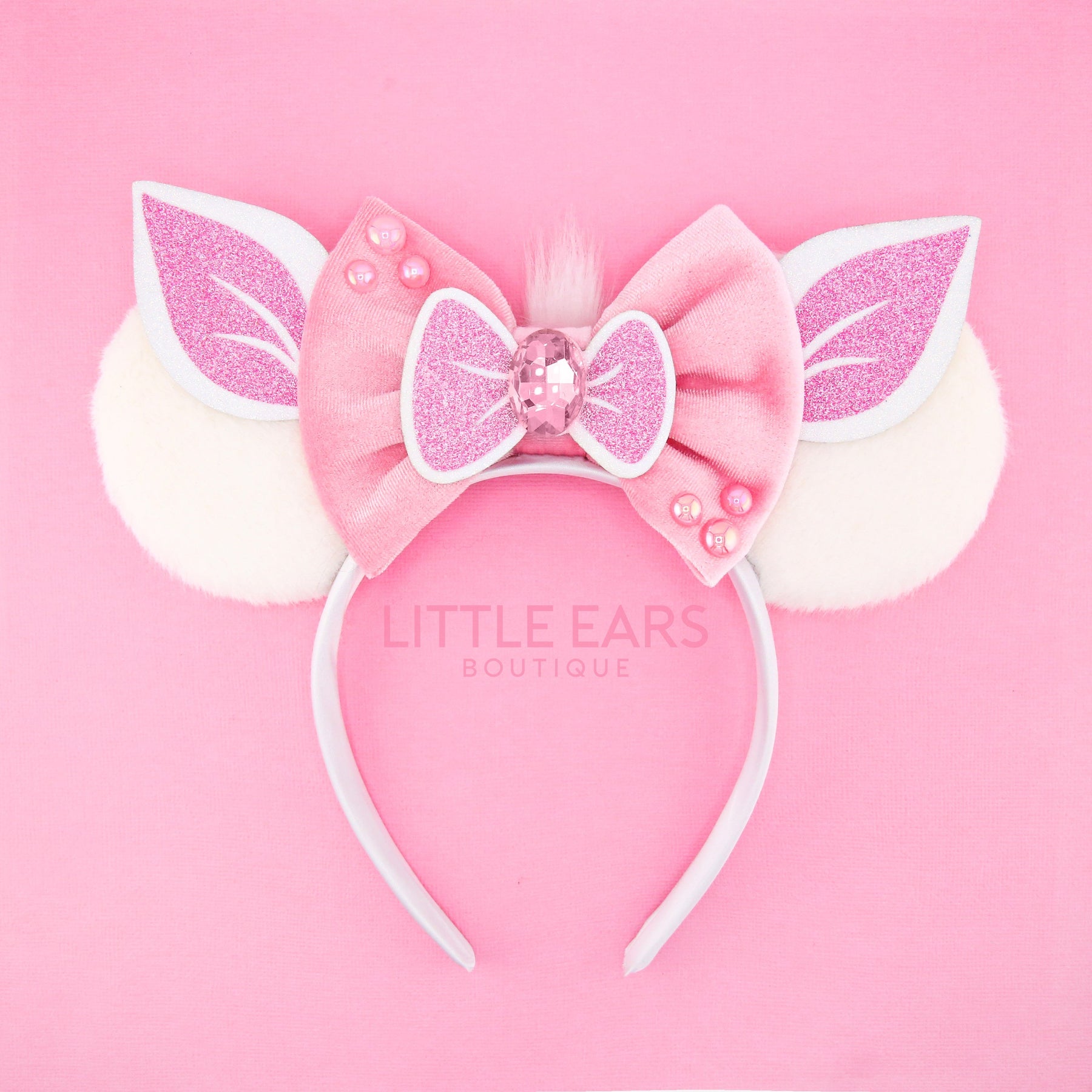 White cat inspired handmade theme park ears by Little Ears Boutique