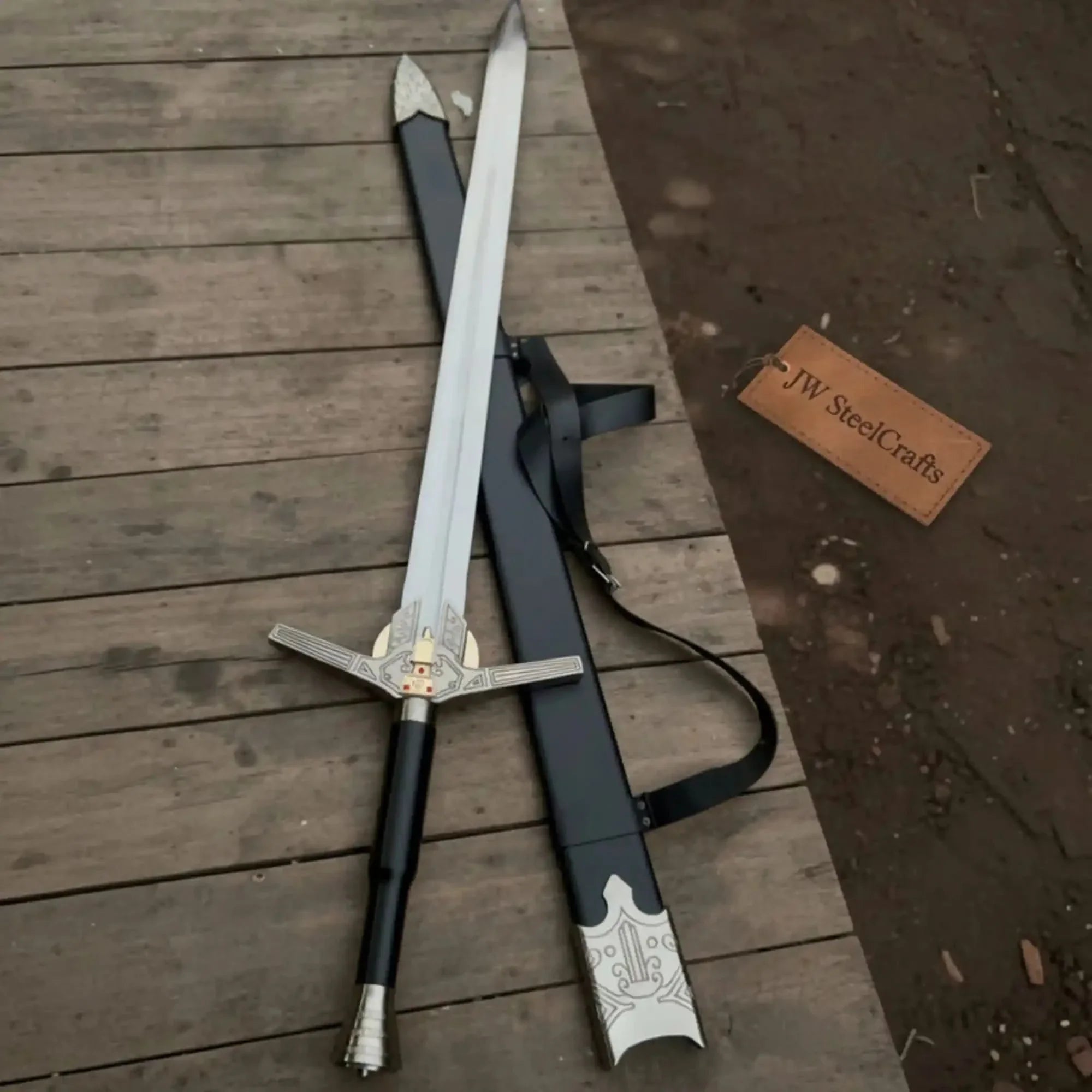 Handcrafted Medieval Longsword Replica with Two-Handed Grip by JW SteelCrafts, fantasy collectible swords main product photo